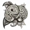 a pause symbol (the 2 rectangles) which is inclosed into 2 halves of a brain tattoo design idea