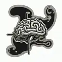 a pause symbol (the 2 rectangles) which is inclosed into 2 halves of a brain tattoo design idea