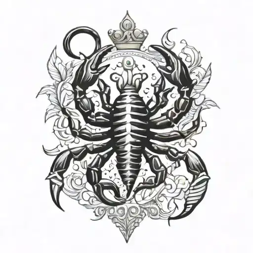 Scorpion and golden crown tattoo design idea