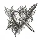 dagger and broken heart tattoo design idea