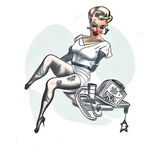 pinup girl long legs tattoo design idea