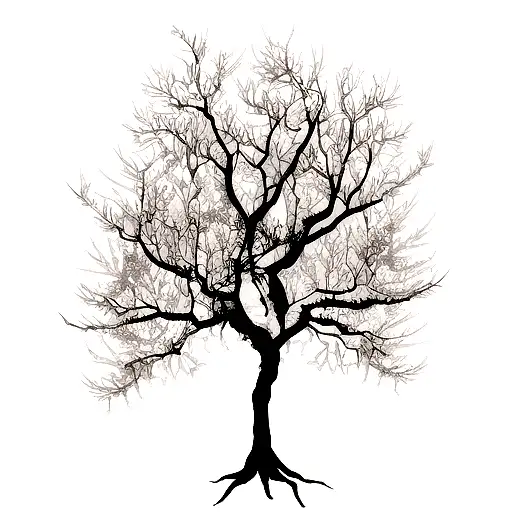 A mystic gothic tree with branches hanging and cobwebs, with spiders flowing down  tattoo design idea