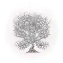 A mystic gothic tree with branches hanging and cobwebs, with spiders flowing down  tattoo design idea