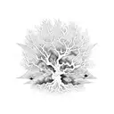 A mystic gothic tree with branches hanging and cobwebs, with spiders flowing down  tattoo design idea