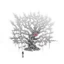 A mystic gothic tree with branches hanging and cobwebs, with spiders flowing down  tattoo design idea