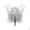 A mystic gothic tree with branches hanging and cobwebs, with spiders flowing down  tattoo design idea