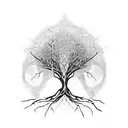 A mystic gothic tree with branches hanging and cobwebs, with spiders flowing down  tattoo design idea