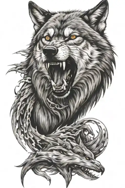 Angry wolf head tattoo design idea