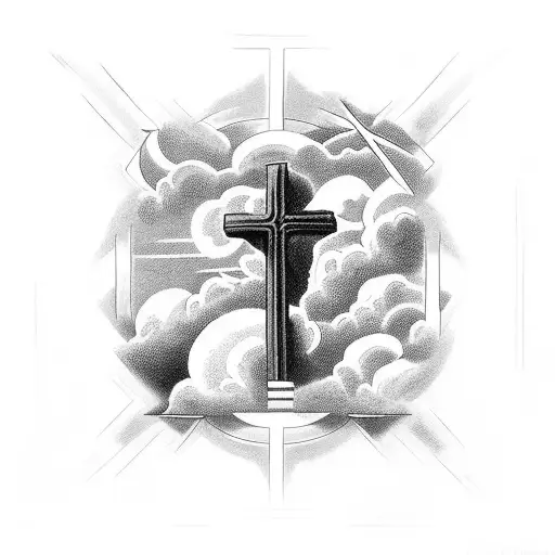 Christian Cross with clouds tattoo design idea