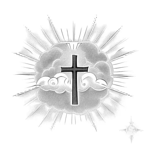 Christian Cross with clouds and sun tattoo design idea