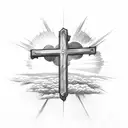 Christian Cross with clouds and sun tattoo design idea