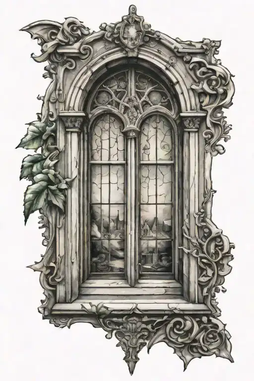 old church window tattoo design idea