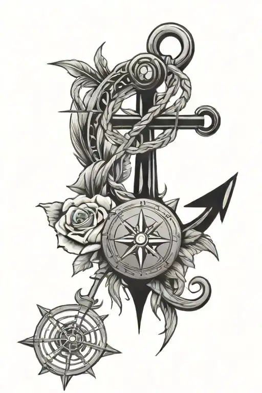 moon, star, anchor, rose, hearth, dragon, feather, compass arrow tattoo design idea