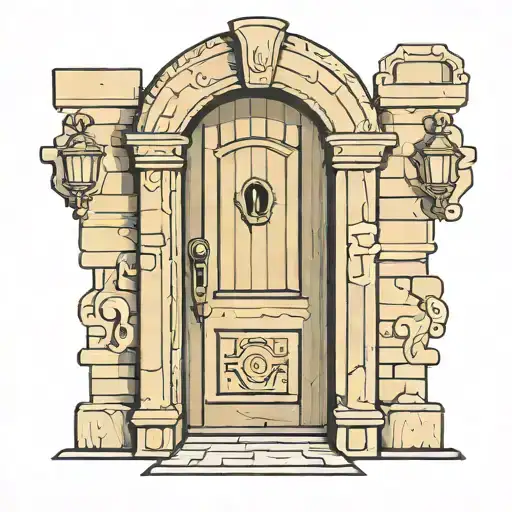 wooden door with key hole tattoo design idea