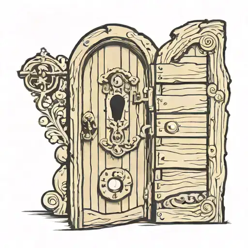 wooden door with key hole tattoo design idea