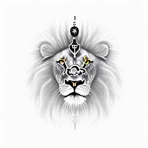 crying Lion with broken grandfather clock tattoo design idea