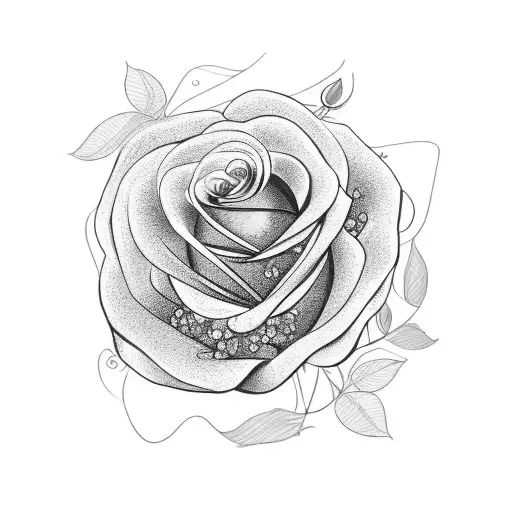 A delicate line drawing of a rose and jasmine bouquet, with the words 'unconditional love' incorporated in the stems tattoo design idea