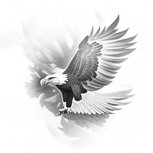 bald eagle soaring with carnations around it tattoo design idea