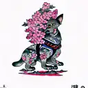 a japanese Sakura tree and shibu guard dog tattoo design idea