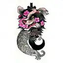 a japanese Sakura tree and shibu guard dog tattoo design idea