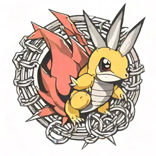 Cyndaquil and Razor wire coming tattoo design idea