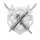 Gutt's dragon slayer sword pointing south, David Gemell's Snaga axe pointing north-east being the sword. tattoo design idea