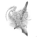 Gutt's dragon slayer sword pointing south, David Gemell's Snaga axe pointing north-east being the sword. tattoo design idea