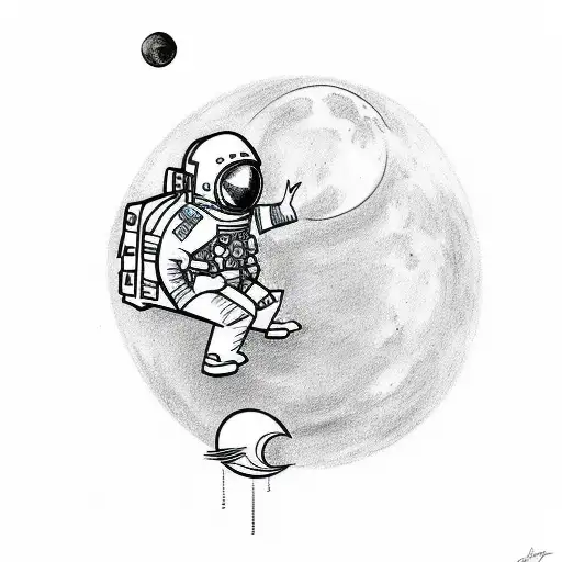 tattoo sketch of a silhouette of an astronaut hugging the moon tattoo design idea