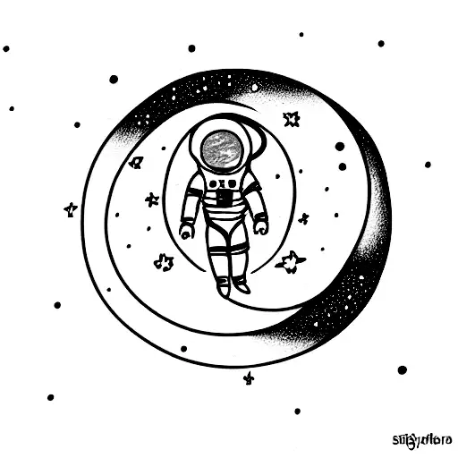 tattoo sketch of an astronaut hugging the moon tattoo design idea
