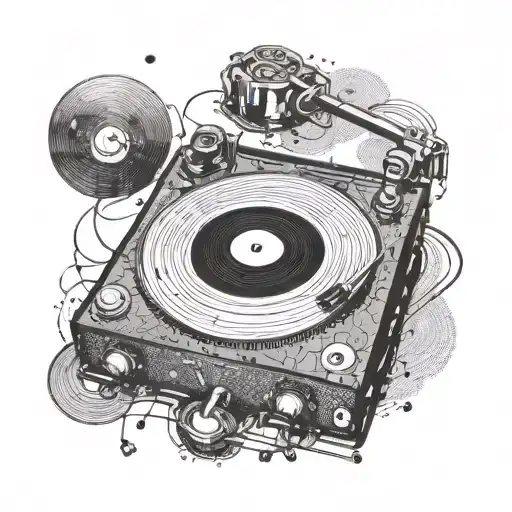 turntable with album tattoo design idea