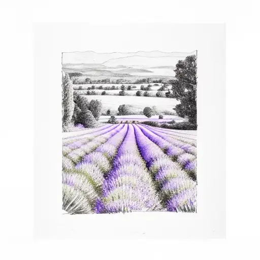 lavender field farm landscape tattoo design idea