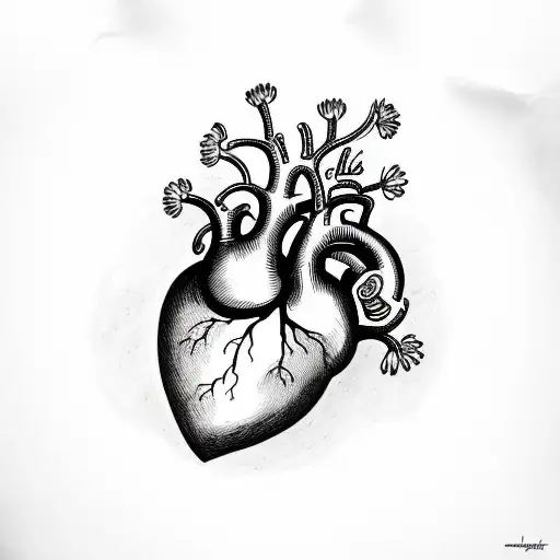 human heart surronded with flowers tattoo design idea