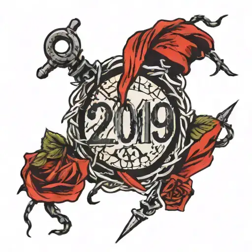 wrist area with barbed wire and the year 2019, which is the year that someone very special died and is still tied to my waist today tattoo design idea