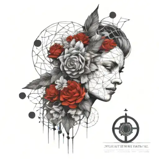 access to the universe, balance between heart, mind and soul surrounding Hamlet's Ophelia  tattoo design idea
