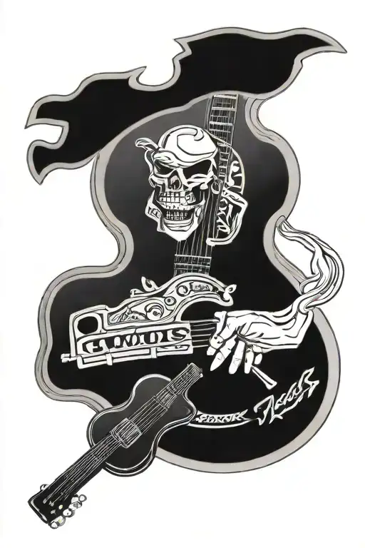 dad memorial gun and guitar tattoo design idea