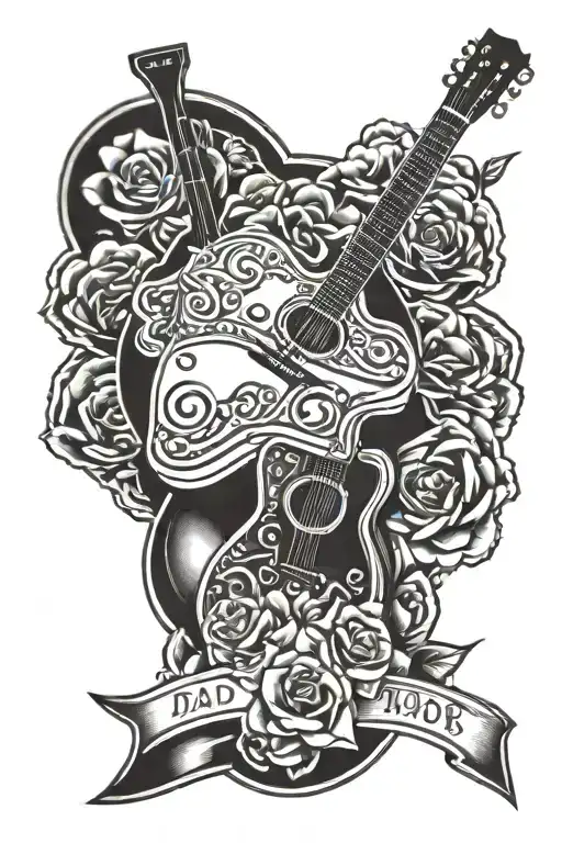 dad memorial gun and guitar tattoo design idea