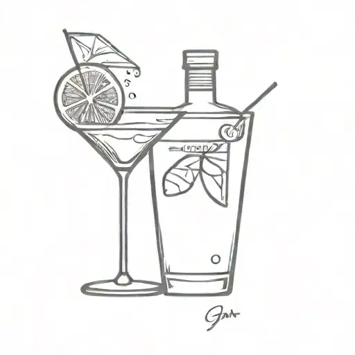 bottle of gin and martini glass tattoo design idea