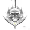 A sword engulfed in flames with a skull at its hilt tattoo design idea