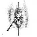 A sword engulfed in flames with a skull at its hilt tattoo design idea
