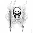 A sword engulfed in flames with a skull at its hilt tattoo design idea