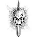 A sword engulfed in flames with a skull at its hilt tattoo design idea