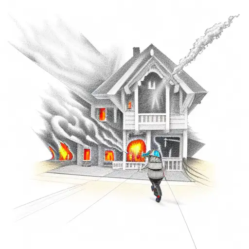 rearview mirror burning house and thunderstorm in rearview mirror tattoo design idea