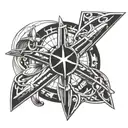 An intricate blackwork design featuring a cross made of airplane propellers, representing the client's faith and passion for aviation tattoo design idea