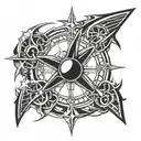 An intricate blackwork design featuring a cross made of airplane propellers, representing the client's faith and passion for aviation tattoo design idea