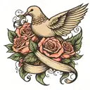 A dove carrying roses with a ribbon tattoo design idea
