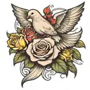 A dove carrying roses with a ribbon tattoo design idea