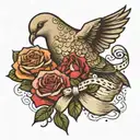 A dove carrying roses with a ribbon tattoo design idea