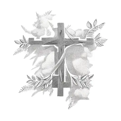 Christian Cross with olive branches around him tattoo design idea