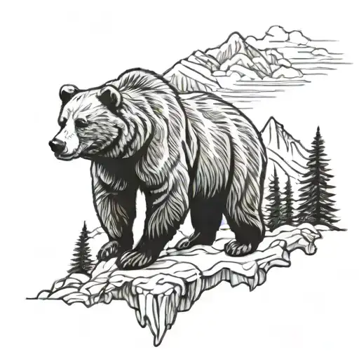 hunting, mountains, bears, reddeer tattoo design idea