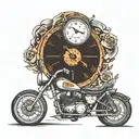 a guy wheeling a dirt bike a speedometer at 60 mph a money rose and a clock tattoo design idea